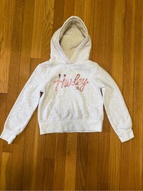 Hurley Cream Hoodie with Pink Script Logo